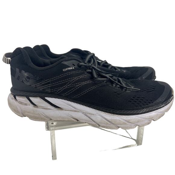 Hoka One One Womens Clifton 6 1102873-BWHT Black Lace Up Running Shoes Size 10 - Picture 1 of 9